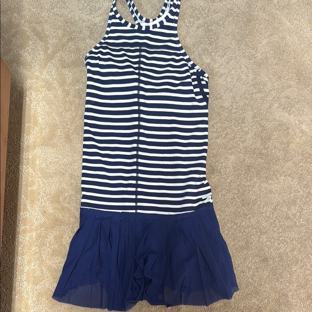 J. Crew Navy and White Striped Tank Dress with Navy Tulle Skirt
